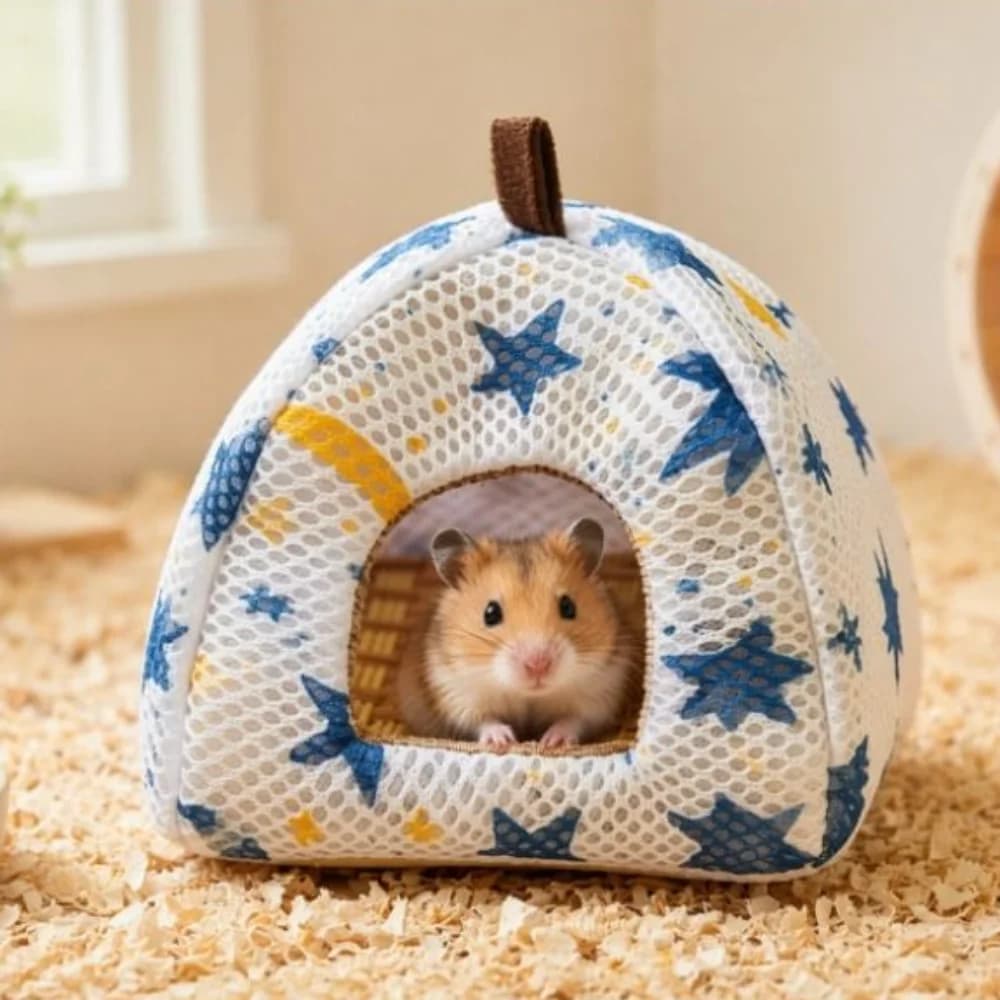 Breathable Summer Hamster House Rattan Mat Heat-dissipating Small Pet Bed Hanging Loop Arched Door Mesh Shelter Cage Decor