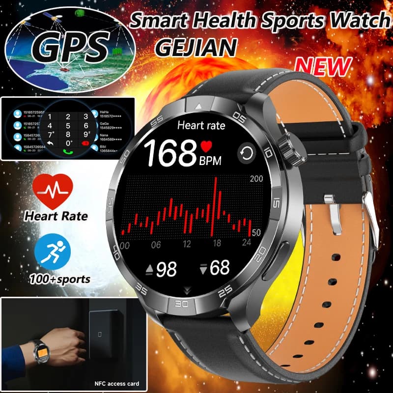 GEJIAN Siart Health Sports Watch NFC AMOLED 1.85-inch Heart Rate Monitoring Bluetooth Call IP68 GPS Trajectory Men Smartwatches