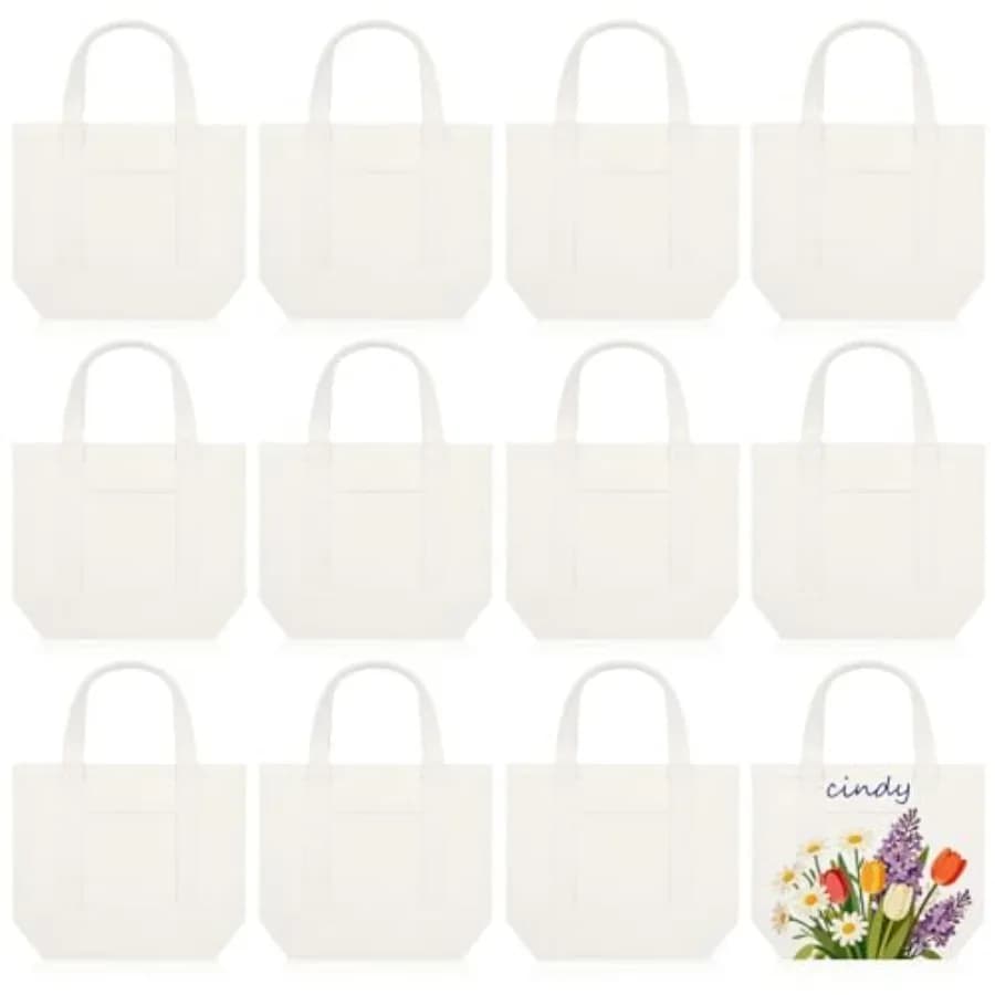 2 Pezzi Mini Borse Tote in Tela, Piccole Borse Shopping con Tasca e Manico, in Tela Resistente Riutilizzabile, Confezione Bulk