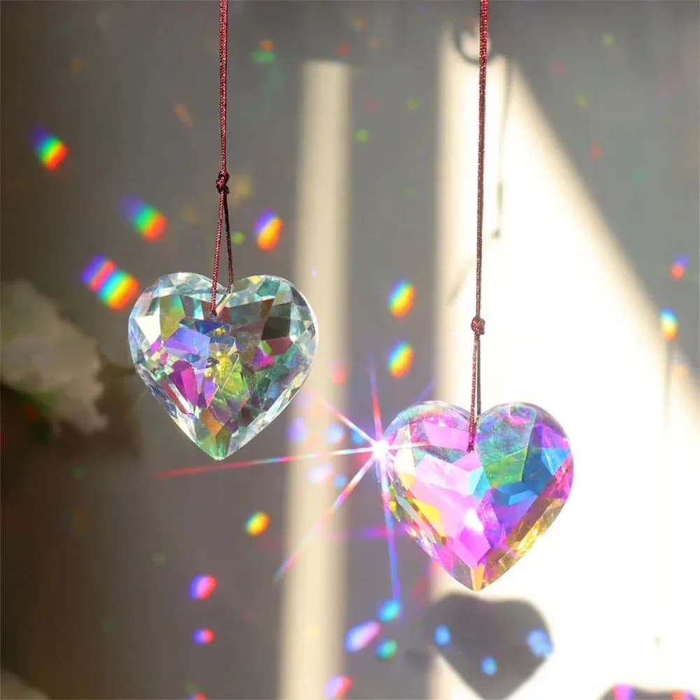 45mm Heart Crystal Wind Chime Crafts Rainbow Maker Hanging Heart Suncatcher Diamond Prisms Light Moon Catcher