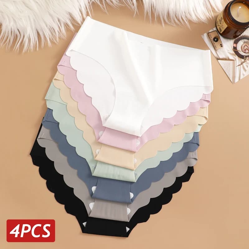 Set of 4 Mutandines Without Ice Silk, Women's Slips Solid Color, Intima Elastica Ultra Sottile Strapless With Late Corrugated