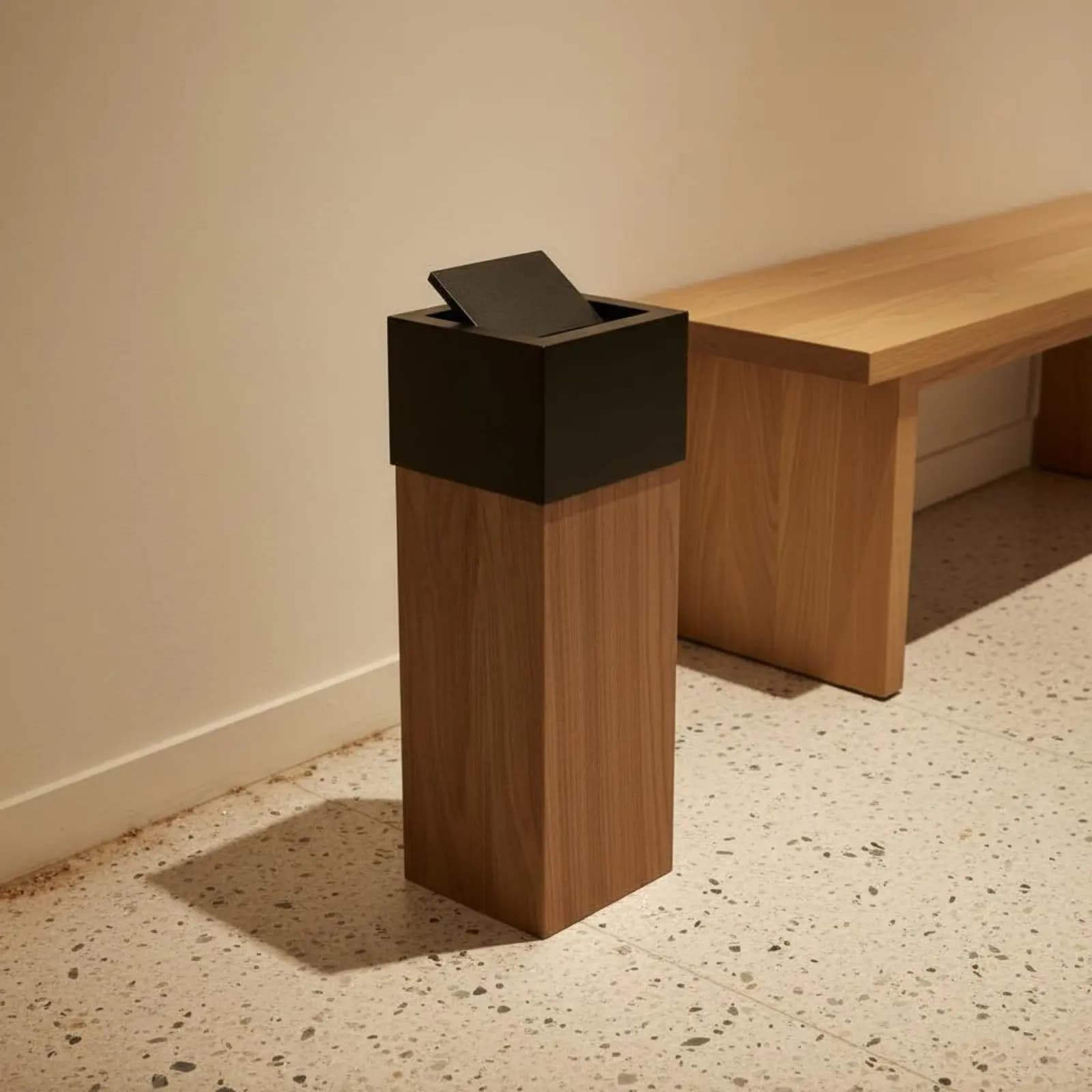 Nordic Design Wastebasket Space-Saving Wooden Trash Can Square Garbage Can with Lid Household Storage for Living Room, Hotel
