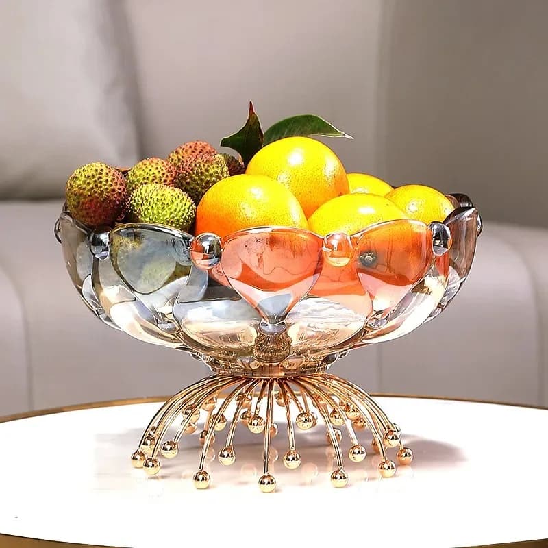 Piatto per Frutta in Stile Europeo di Lusso, Creativo, per Tavolino da Salotto, Snack e Frutta Secca, Alto, in Metallo e Vetro, Produttore