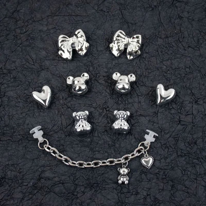 9PCS Bow Cartoon Bear Shoe Accessories Ins Popular Charms for Hole Lovely Adornment for Clogs Sandals Kids Boys Girls Gifts