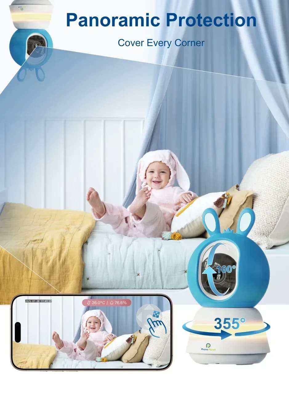 Telecamera di sicurezza domestica intelligente 2.4G+5G Smart Life AI Baby Monitor con video da 5 pollici, audio bidirezionale, sensore di temperatura e funzione ninna nanna