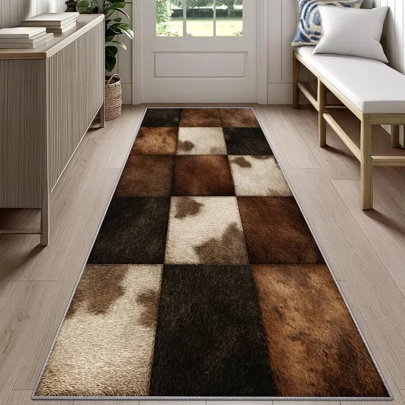 Creative Runner Rug Black Road Yellow Line Grass Pattern Carpet Non Slip Floor Mat For Hallway Kitchen Entryway Home Mats