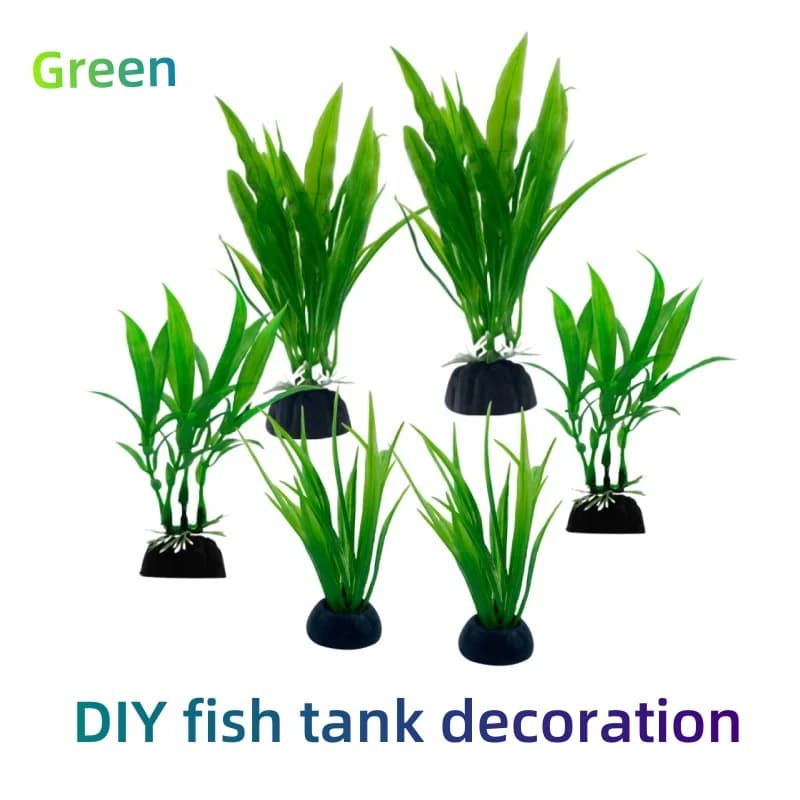 6 pcs containers of aquarium plants, green artificial aquarium decorations for domestic and office use