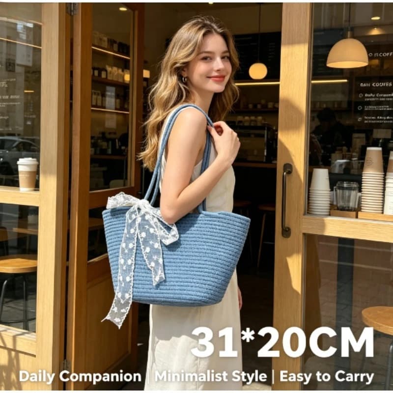 2026 New Pastoral Woven Vegetable Basket Handbag, Large Capacity Multi-use Bag for Seaside Vacation, Portable Pet Carrier