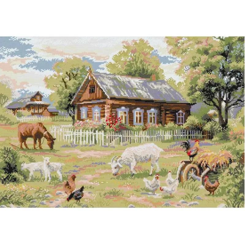 Farm Scenery Cross Stitch Kit 14CT 16CT 11CT White Fabric Printing DMC Thread Embroidery Kit DIY Handmade Home Decoration Crafts