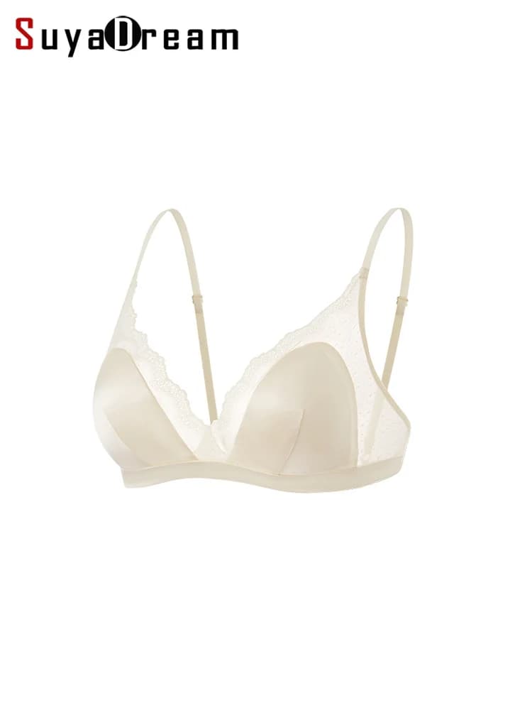 SuyaDream, reggiseni di seta da donna, 93% seta 7% spandex, coppa a triangolo, senza fili, reggiseno imbottito in pizzo, 2025 nuovi indumenti intimi accoglienti, nero, rosa