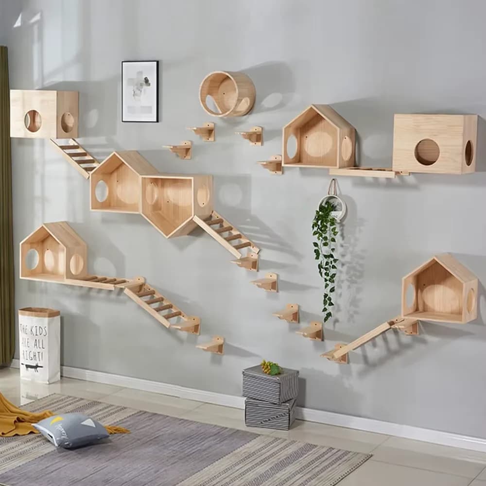Cat Wall Mounted Furniture 4-Step Wooden Stair Climbing Shelves with Scratching Post Cat Lookout Perch for Kittens Cats Claw pet