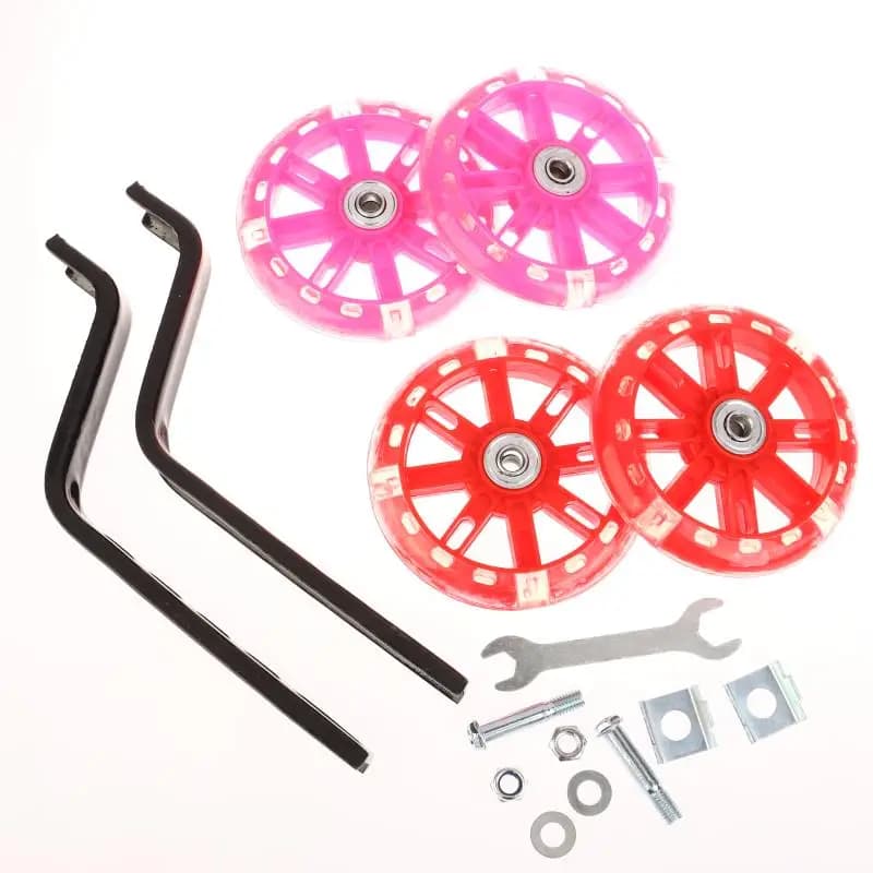 【M】Kit di Ruote di Supporto per Bicicletta per Bambini, Ruote Silenziose con Luci, Stabilizzatore Montato per Biciclette da 12/14/16/18/20 Pollici