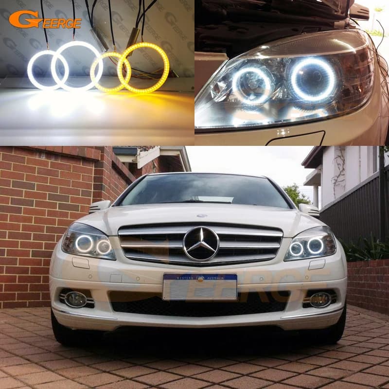 Per MERCEDES BENZ Classe C W204 2007 2008 2009 2010 2011 Ultra Luminoso Luce diurna Indicatori di direzione LED Angel Eyes Kit Halo Anelli
