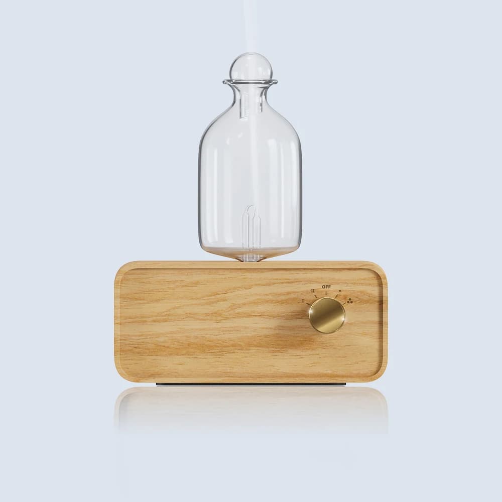 Diffusore di Oli Essenziali Senza Acqua, Diffusore di Aromi per Casa e Ufficio in Legno e Vetro, Macchina per Profumare l'Ambiente