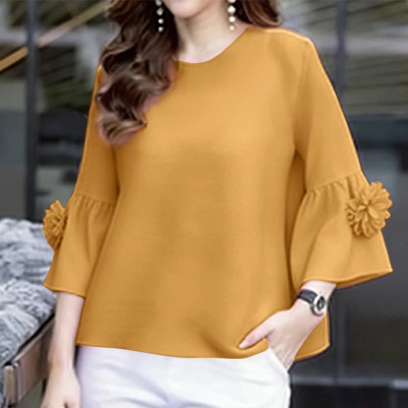 ZANZEA Camicetta da Donna alla Moda con Maniche a 3/4 e Fiori 3D, Camicia Casual Larga, Top Estivo 2026, Elegante per l'Ufficio, Blusa Femminile