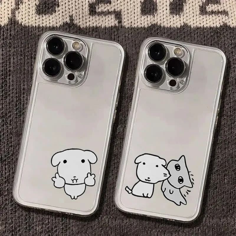 New Korean Ins Transparent Cover with Sympathetic Puppies and Cats for iPhone 17 AIR 16 15 14 13 12 11 Pro Max 78 Plus Mini XR XS Y2K