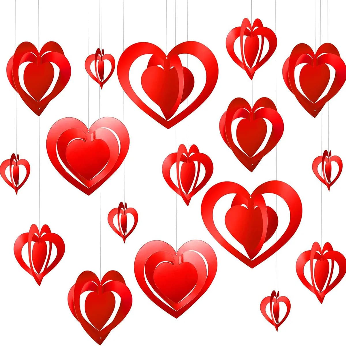 16 pezzi/set San Valentino 3D cuore rosso decorazione da appendere ornamento a forma di cuore rosso per San Valentino anniversario di matrimonio Supp