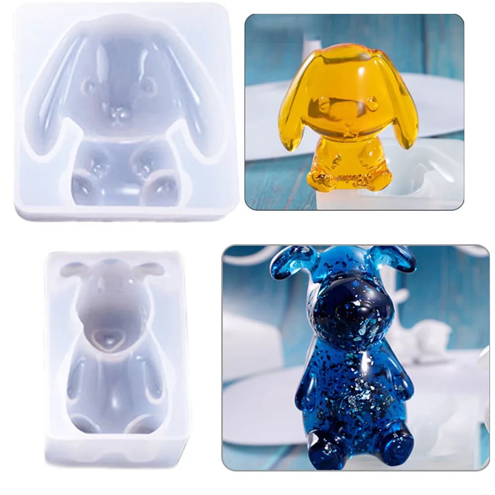 Half Stereo Sitting Dog Lop Eared Rabbit Silicone Mold Epoxy Resin Mould Cute Animal Handmade Desktop Ornament Craft Supplies