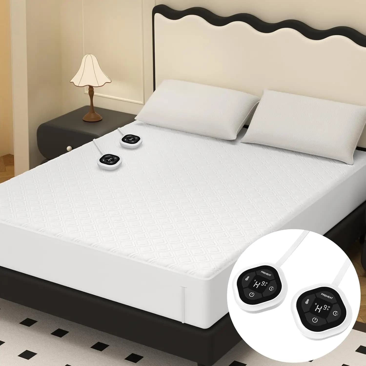 Materasso Elettrico Riscaldato Queen Size con Doppio Controllo, Preriscaldamento, 10 Livelli di Calore, Timer con Memoria