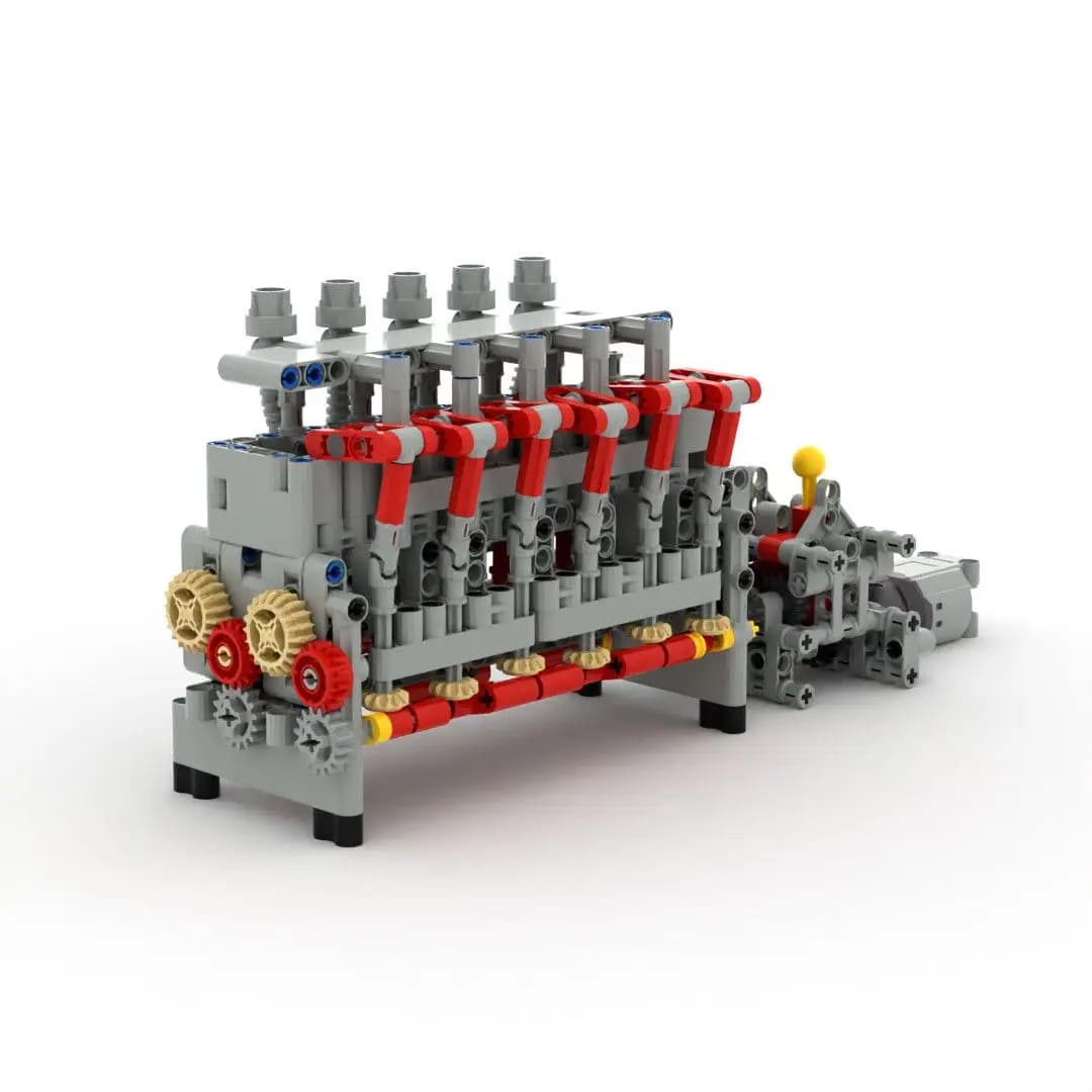 Piccoli Blocchi da Costruzione per Ingegneri, Tecnologia MOC, Struttura Meccanica, Assemblaggio Motore a 6 Cilindri in Linea