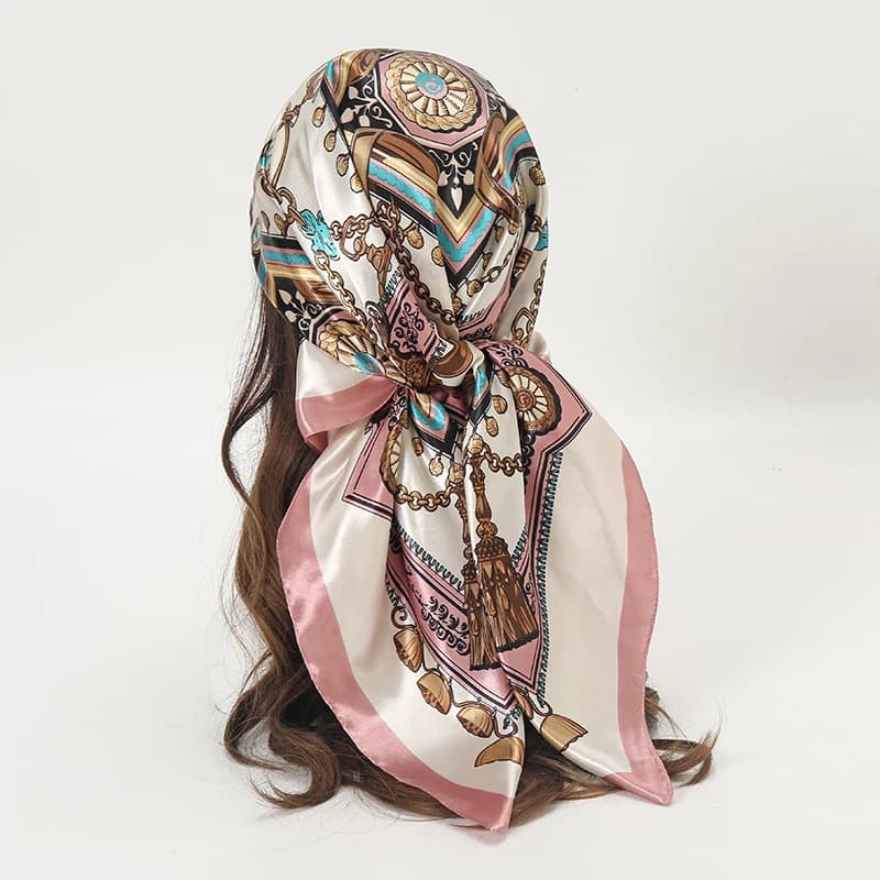 Women's Square Scarf, Elegant Hijab Muslim 2026 with Chain Print, Scarf, Copricapo, Hairband, Hair Accessories, Bandana