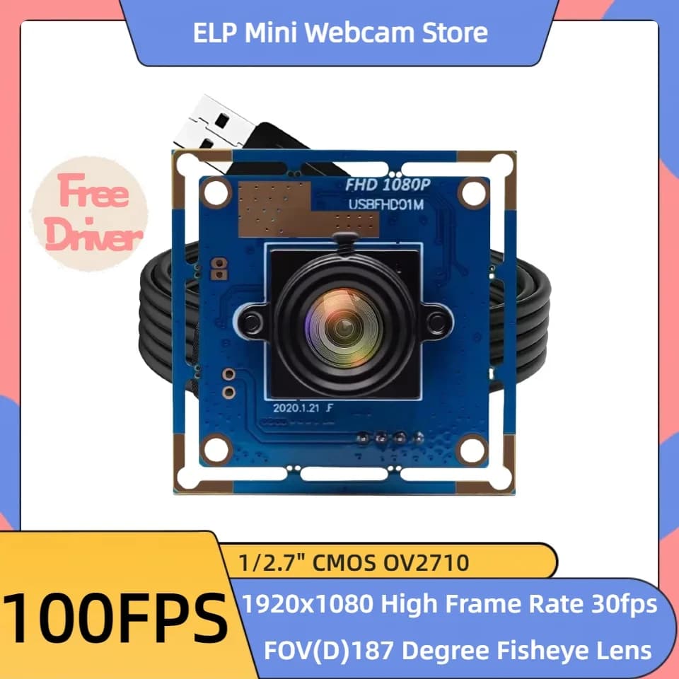 ELP 1080p camera module usb 30fps CMOS OV2710 Sensor Full HD USB webcam 100fps 60fps 180° Fisheye lens for Machine Vision