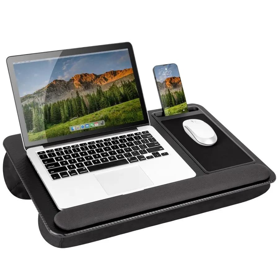 Supporto per Laptop da Ufficio Domestico Pro con Poggiapolsi, Tappetino Mouse e Supporto Telefono Nero Carbonio, Adatto per Laptop fino a 15.6 Pollici, Stile N. 91598