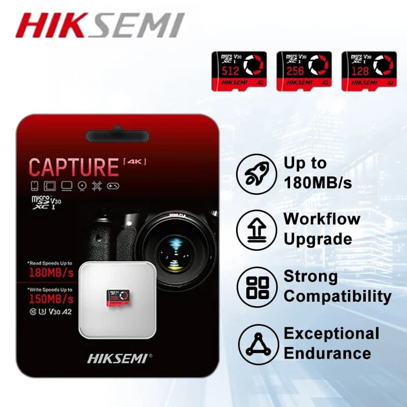 HIKSEMI CAPTURE TF 128 GB 256 GB 512 GB 4K SD CARD Classe 10 UHS-I TLC Fino a 180 MB/s Velocità di lettura 150 MB/s Velocità di scrittura V30 Fotocamera