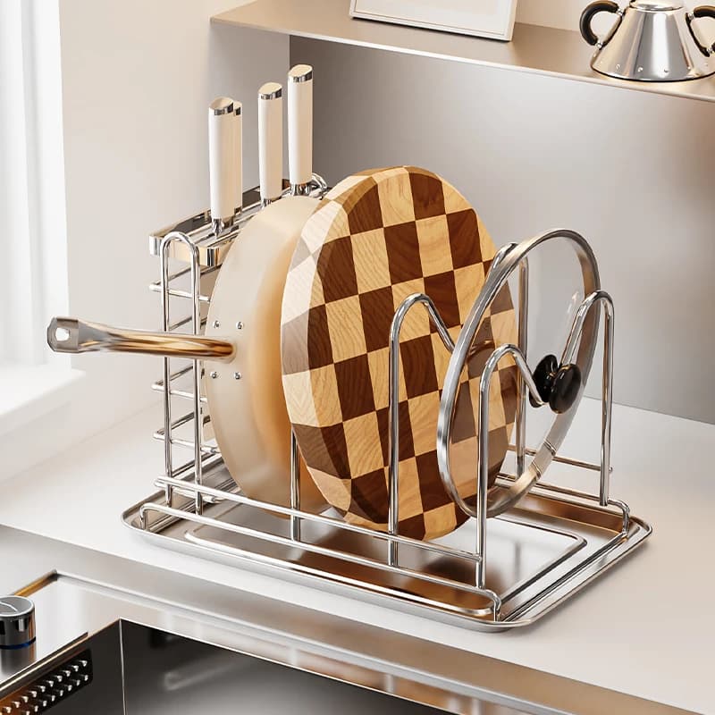 Coperchio per pentola in acciaio inossidabile 304 Scaffale da appoggio Scolapiatti Tagliere Scaffale per organizzare Utensili multifunzionali per la cucina