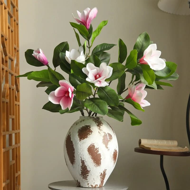 3pcs Artificial Flowers Real Touch Silk Magnolia Auditorium Decoration White Fake Flower Simulation Magnolia Branches Plant