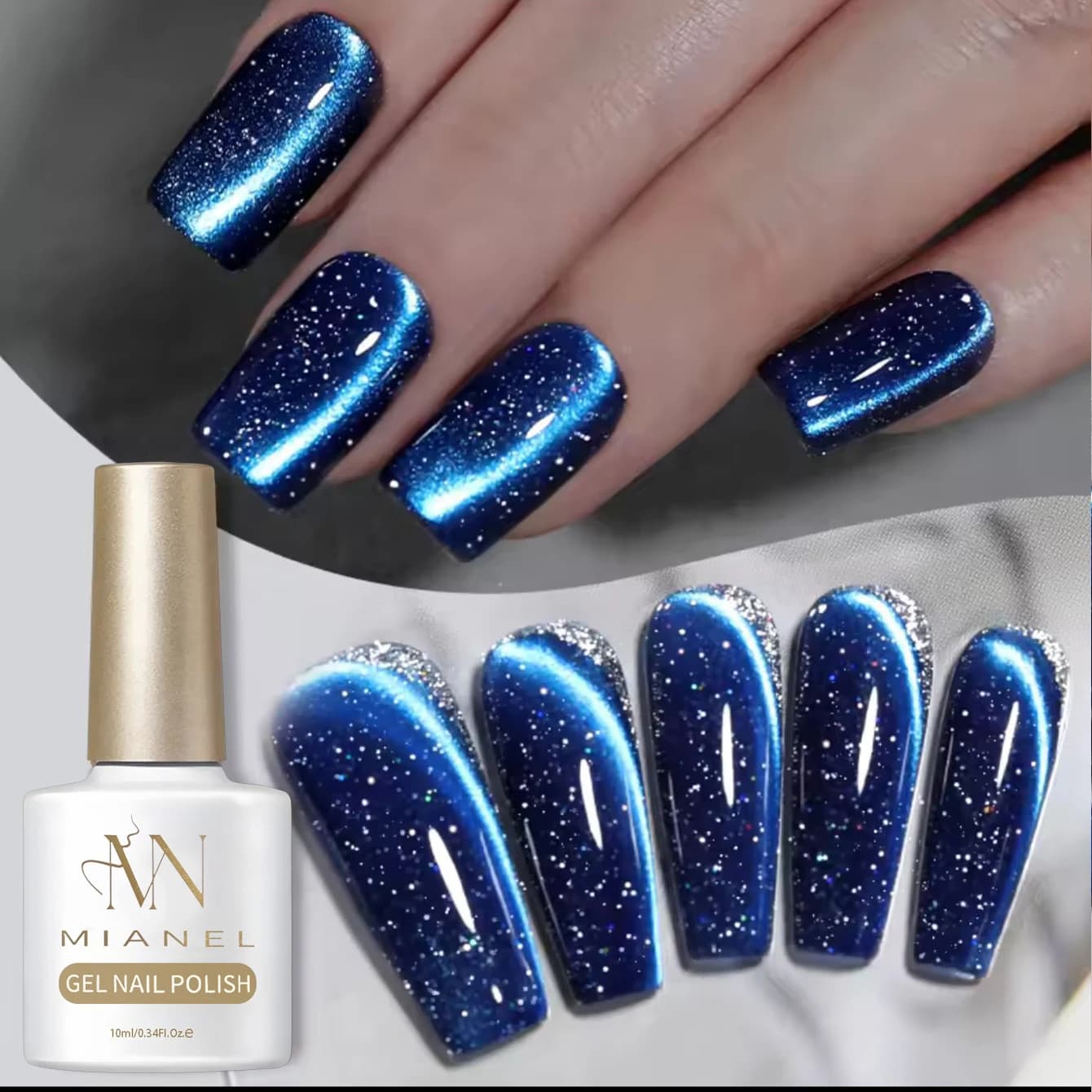 MAINEL 10ML 1Pz 2026 Smalto Gel Unghie Blu Profondo Effetto Occhio di Gatto con Glitter Blu Cielo Stellato Fine Prodotti per Unghie