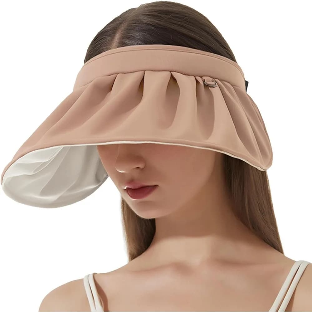 Women's visor, wide stretch folding women's golf visor with clip, sun hat with wrapable band with UV protection