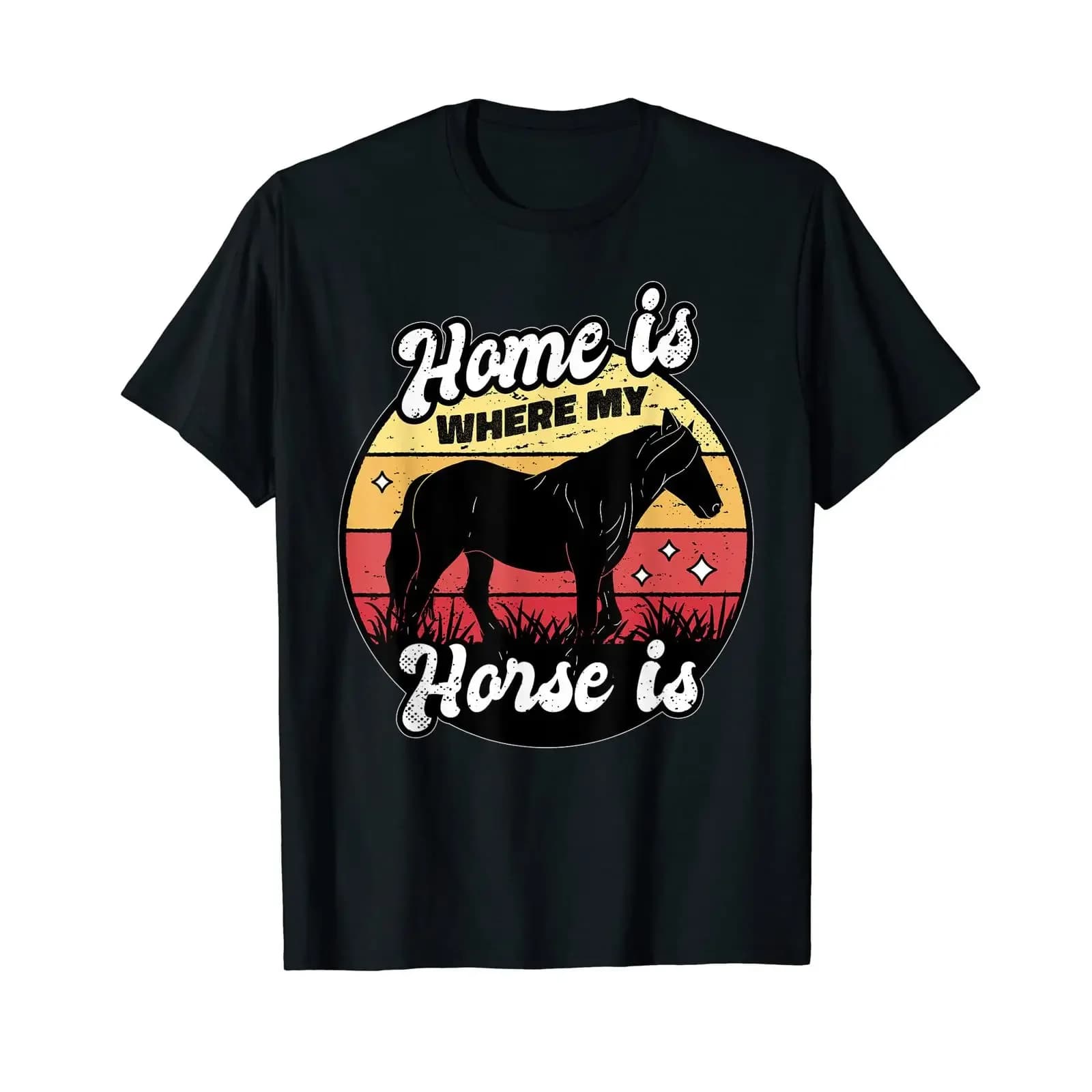 Home Is Where My Horse Equestrian Rider Farmer T Shirt black vintage Washed fashion Slightly Soft Casual Versatile