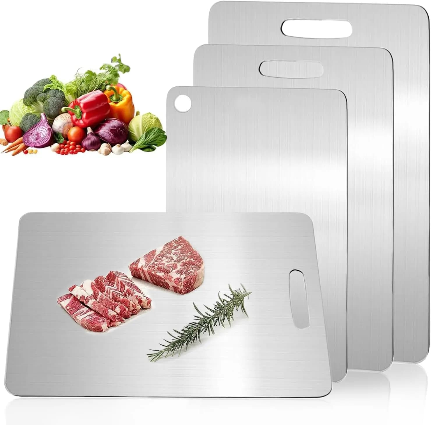 2026 New set of pure titanium cutting boards, durable kitchen cutters on both non-toxic sides, easy to clean (3 pieces)