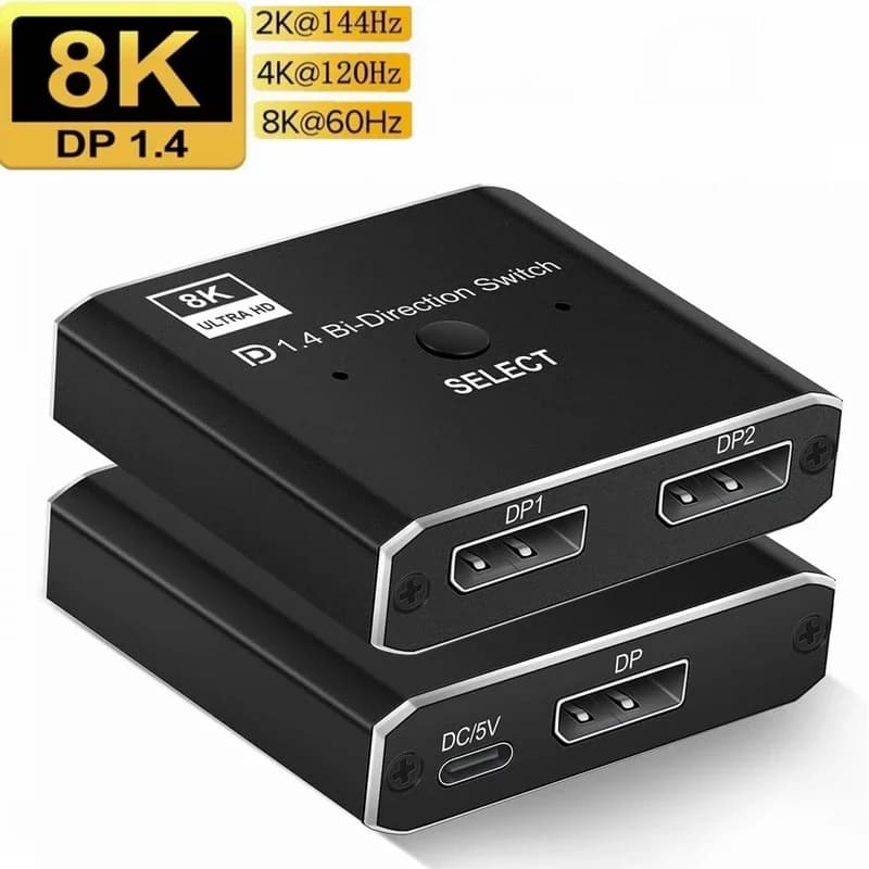 Switch bidirezionale Displayport 2X1 1X2 8K@60Hz 4K@120Hz Switcher bidirezionale DP manuale 2 in 1 uscita per monitor PC Proiettore TV