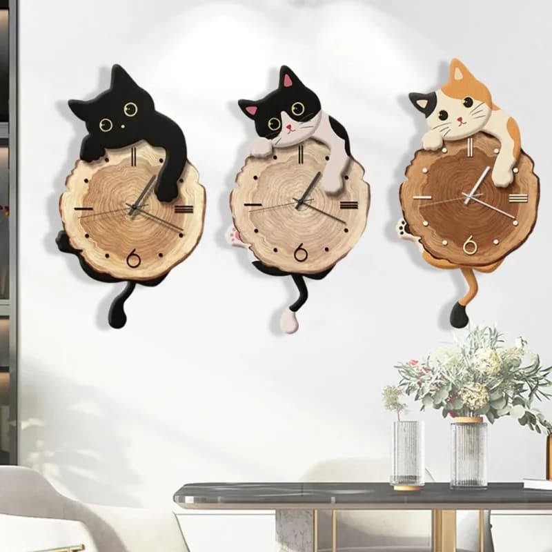 Divertimento creativo Orologio da parete con gatto Orologio da parete con pendolo carino ed elegante Orologio decorativo da parete per camera da letto Camera dei bambini Decorazioni per la casa Regalo