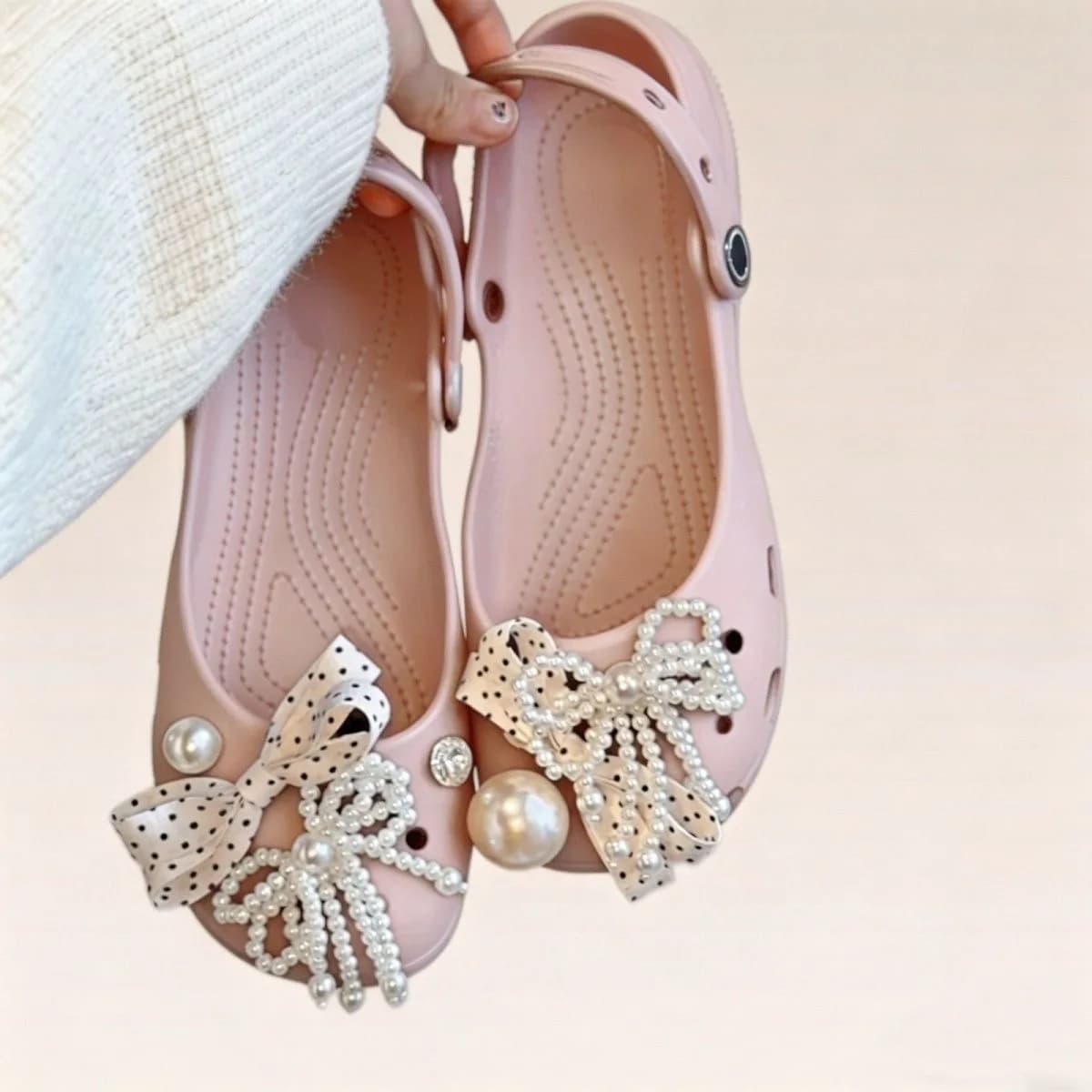 Zoccoli Coreani con Fiocco a Pois, Scarpe da Balletto Estive da Donna 2026, Suole Morbide in EVA con Cristalli a Goccia, Zoccoli Rosa Antiscivolo da Spiaggia per Ragazze