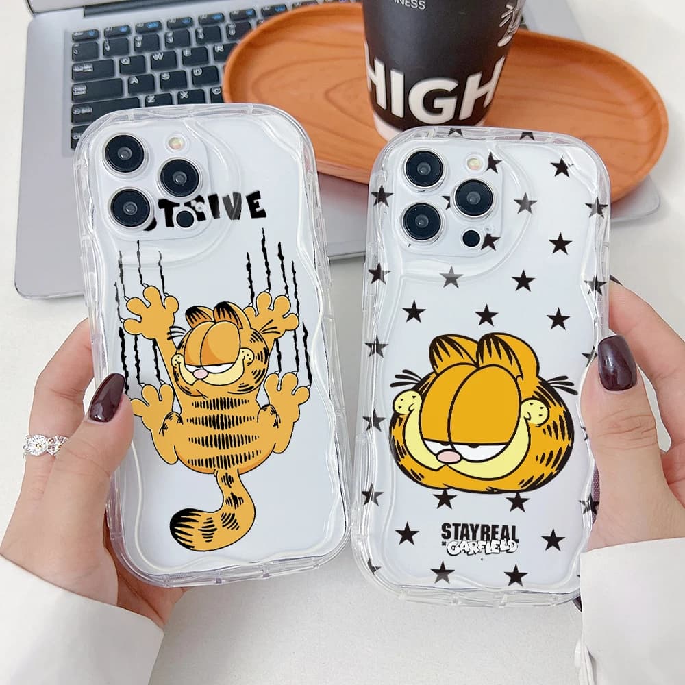 Cartoon Cat Garfields Phone Case for Samsung Galaxy A57 A56 A55 A54 A53 A52 A37 A26 A25 A17 A16 A07 A06 4G 5G 3D Wave Soft Cover
