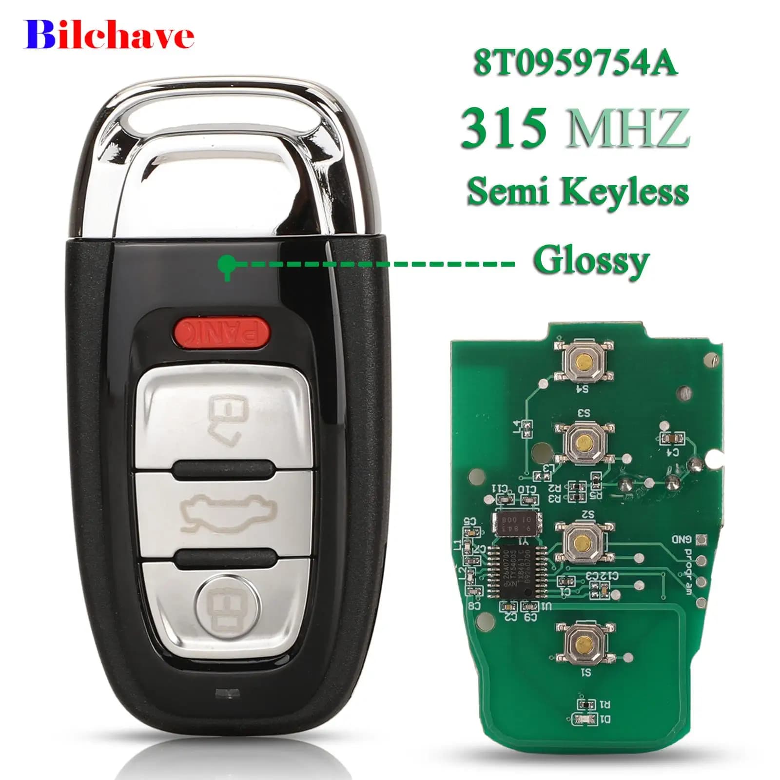 Jingyuqin 4 Bottoni Per Audi Q5 A4L A5 A6 A7 A8 RS4 RS5 S4 S5 Chiave A Distanza Dell'automobile 315Mhz Semi Keyless Lucido Nuovo Design 8T 0959754 A