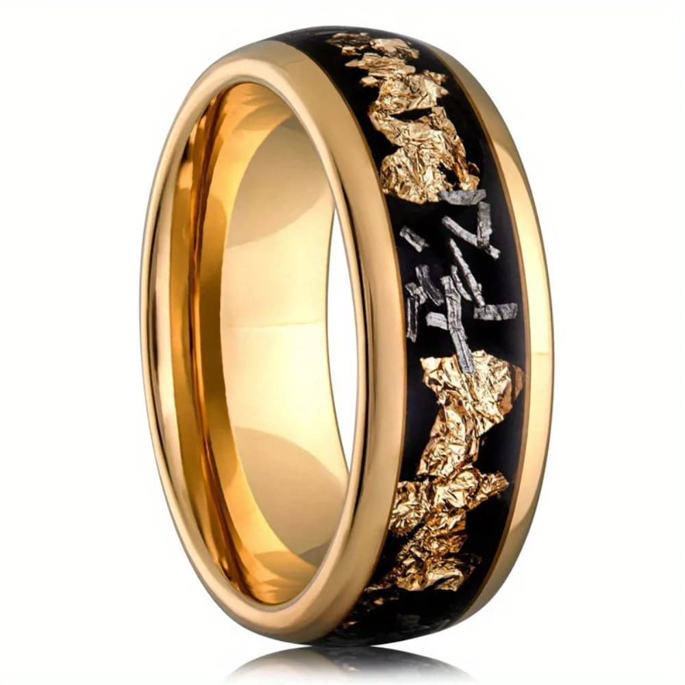 8 mm gold color stainless steel rings with gold foil inlay, engagement wedding ring, jewelry, unique steel ring for wholesale gift