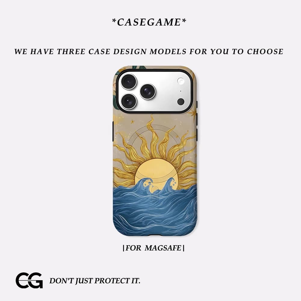 Casegame Cover Opaca Antiurto per Magsafe per iPhone 17 16 15 14 Plus 13 Pro Max, in PC Rigido, con Design Onde Solari e Oceaniche