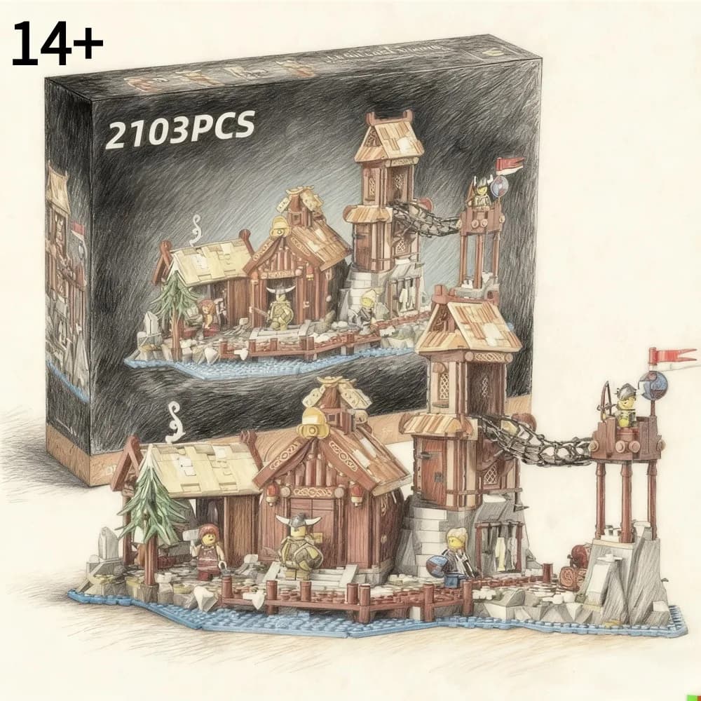 2026 NUOVO 2103PCS Villaggio Vichingo Serie Creativa Building Blocks Puzzle Giocattolo per Ragazzi e Ragazze Regalo Di Compleanno Di Natale