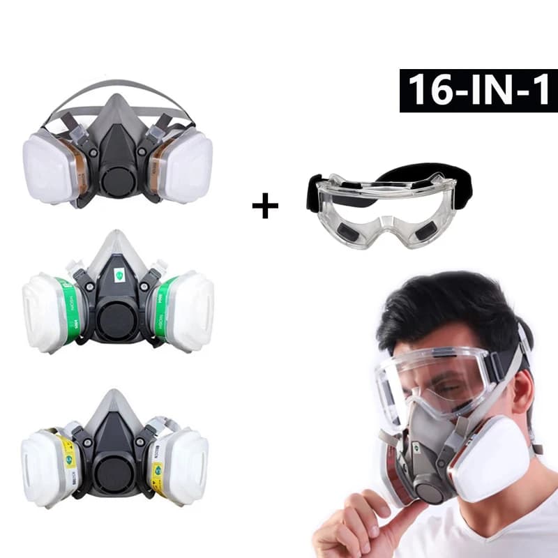 Maschera antigas antipolvere Nebbia 6200 7/16 in 1 Tuta Respiratore a spruzzo per verniciatura industriale con occhiali protettivi Filtri da lavoro di sicurezza