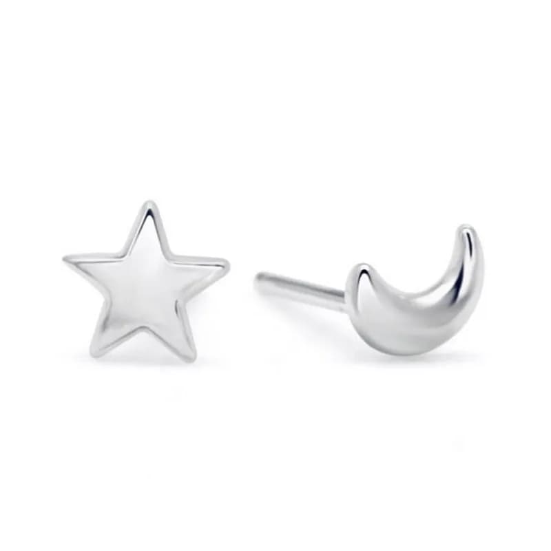 Stylish cute asymmetrical stars moon star moon stud earrings, female