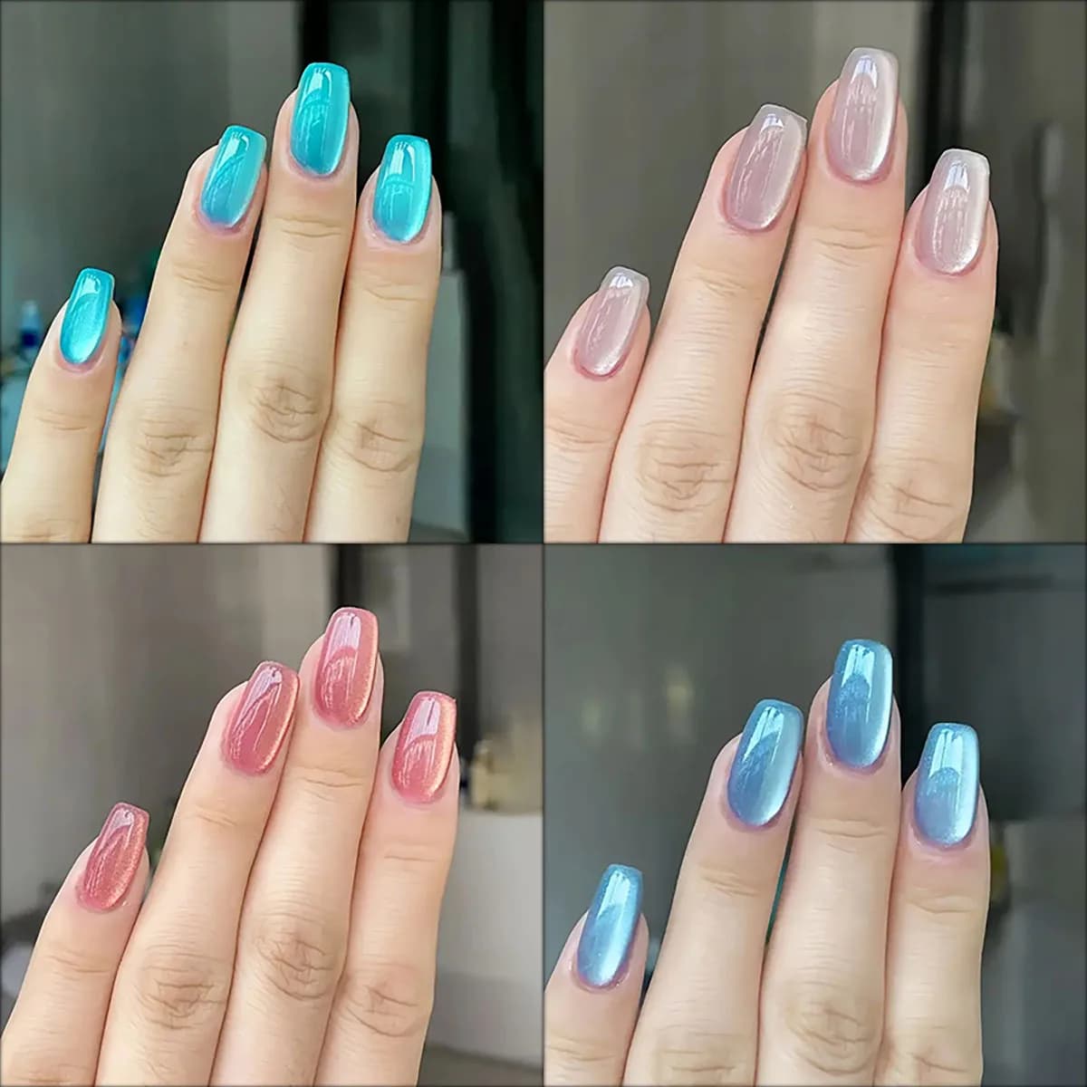24 pz/30 pz corto quadrato balletto unghie finte per le donne occhi di gatto glitter verde blu viola rosa shinny punte del chiodo premere sulla nail art
