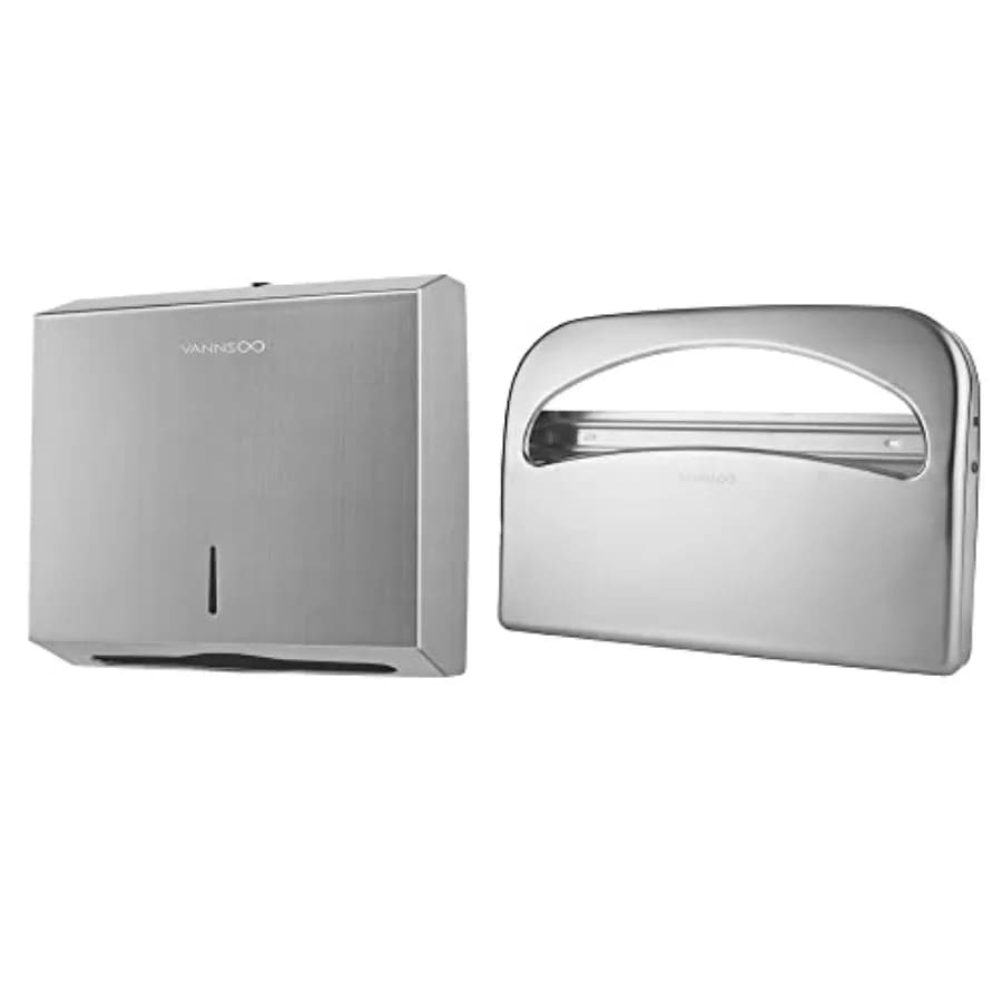 Dispenser Commerciale in Acciaio Inox Spazzolato per Copriwater e Asciugamani di Carta (250 Singoli o Mezzo Piegati, 300 Multifold)