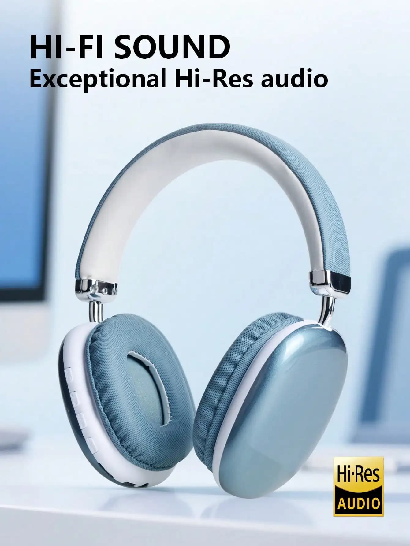 Cuffie Bluetooth Over-Ear Wireless HiFi per Musica e Gaming, Comode con Microfono per iPhone Android PC, Viaggi, Sport, Regalo, Blu