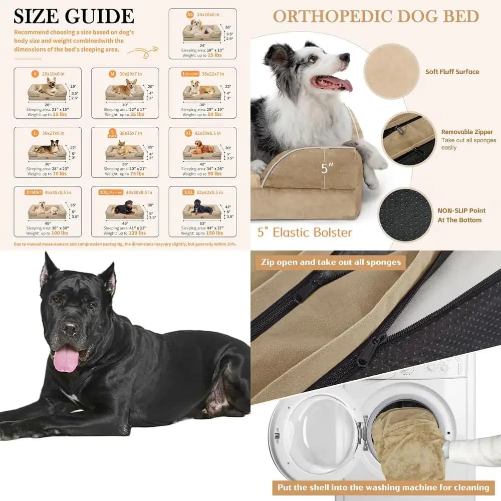 Letto Ortopedico in Schiuma Extra Large per Cani con Rivestimento Lavabile e Bordo Rialzato, 135x107 cm, Marrone Chiaro