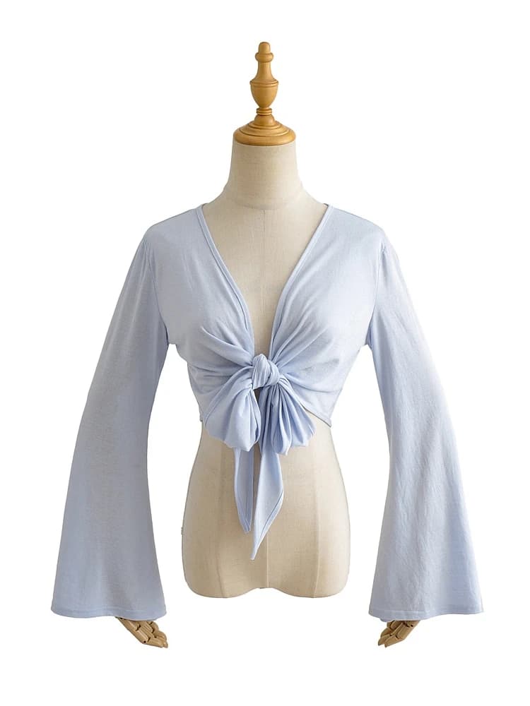 Giacca Sottile Sexy Stile Streetwear con Protezione Solare, Cardigan Corto a Maniche a Campana in Tinta Unita, Stile Ladylike per il Pendolarismo, Scollo a V