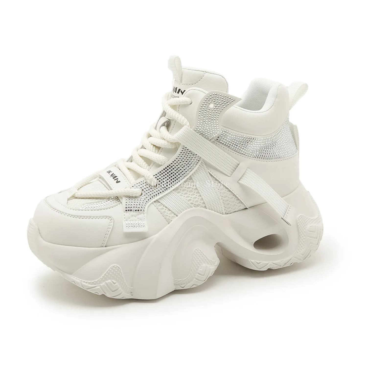 Scarpe da ginnastica bianche da donna Scarpe sportive casual traspiranti con suola spessa, scarpe alla moda che aumentano l'altezza, comode